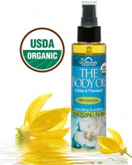USDA Certified Organic Body & Bath Oil – Ylang Ylang Flower, 5 Fl.oz. ★ Brand New ★ The Highest Quality Pure, Certified Organic and 100% Natural Daily Body Oil ★ Luxurious. Light and Easily absorbable after shower to Moisturize Skin or Use as a Massage Oil. ★ Jojoba & Flaxseed Oil along with Vitamin E. Anti-inflammatory ★ No Alcohol, No Paraben, No Artificial Detergents, No Color, No Synthetic perfumes, No Chemicals.
