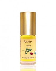 Amrita Aromatherapy: Organic Rose Essential Oil Perfume, 100% Natural & Alcohol-Free (5ml – Roll On Applicator)