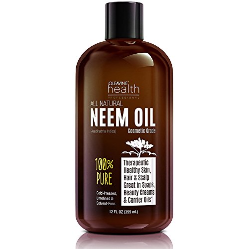 Neem Oil Organic & Wild Crafted Pure Cold Pressed Unrefined Cosmetic Grade 12 oz for Skincare, Hair Care, and Natural Bug Repellent by Oleavine