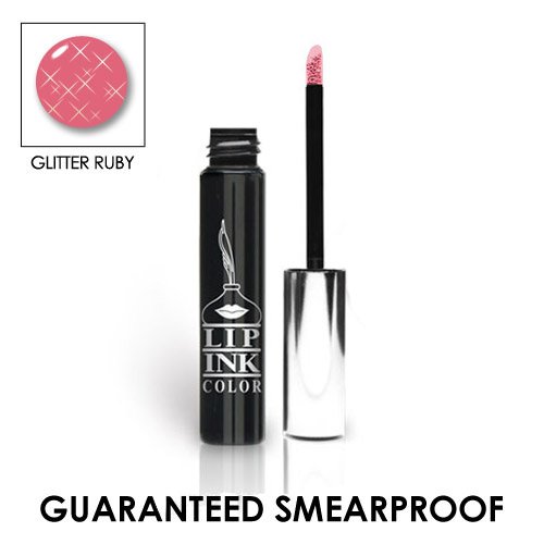LIP INK Organic Vegan 100% Smearproof Liquid Lip Stain, Glitter Ruby