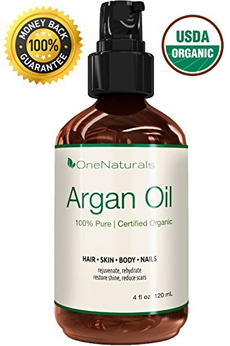 Organic Argan Oil for Hair, Face, Skin, Nails (4oz) – 100% Pure & USDA Organic, Cold Pressed, Triple Extra Virgin – Lifetime Money-Back Guarantee – Pump Bottle – OneNaturals Moroccan Oil is Unscented, Unrefined, Imported from Morocco – Non-Greasy, Non-Irritating to Sensitive Skin – Light-Weight, Fast-Absorbing for Rapid Results – Fresh & Chemical-Free