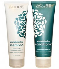 Acure Organics Coconut Hair Straightening All Natural Shampoo and Conditioner Bundle (Sulfate Free) With Keratin Complex Hair Treatment, Marula Oil for Hair, Argan Oil of Morrocco, Aloe Vera and Acai for Men and Women, 8 fl. oz. each