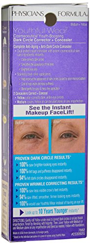 Physicians Formula Youthful Wear Cosmeceutical Youth-Boosting Dark Circle Corrector + Concealer, Medium+Yellow, 0.3 Ounce