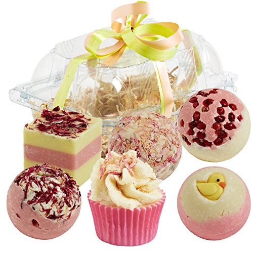 BRUBAKER 6 Handmade “Sweet Berries” Spa Bath Bombs Fizzies Gift Set – All Natural Vegan, Organic Shea Butter, Cocoa Butter and Olive Oil Moisturize Dry Skin