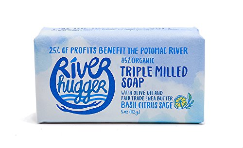 River Hugger Soap with Organic Ingredients, Organic Olive Oil and Shea Butter, Basil Citrus Sage Scent, 5 Ounce