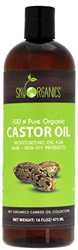Organic Castor Oil By Sky Organics: Unrefined, 100% Pure, Hexane-Free Castor Oil 16oz – Moisturizing & Healing, For Dry Skin, Hair Growth – For Skin Care, Hair Care, Eyelashes & Eyebrows