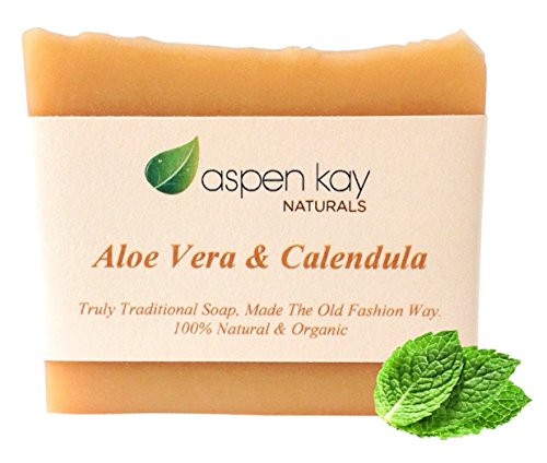 Aloe Vera & Calendula Soap, 100% Organic and Natural, With Organic Aloe Vera, Calendula & Turmeric. Use As a Face Soap, Body Soap or Shaving Soap. For Men, Women, Teens and Baby. Gentle Soap. 4oz Bar