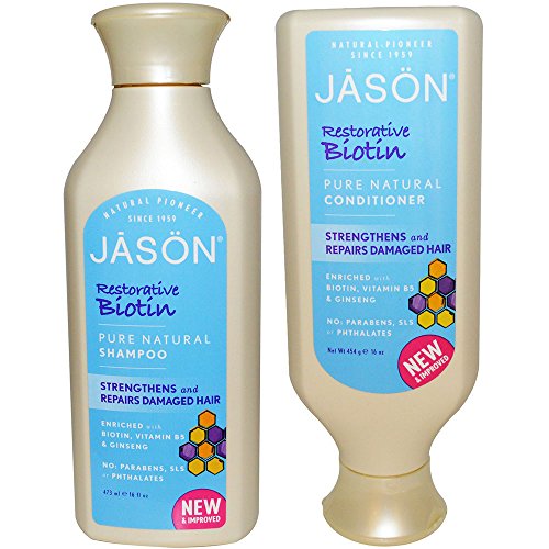 JASON All Natural Organic Biotin Shampoo and Conditioner For Hair Growth and Stopping Hair Loss With Aloe Vera, Ginseng and Chamomile, Paraben Free, Sulfate Free, Vegan, Gluten Free, 16 fl. oz. each