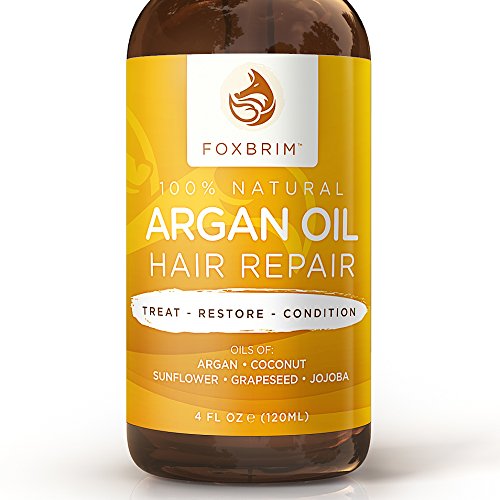 Argan Oil Hair Repair – 100% Natural Vegan Oils – Premium Restorative Natural & Organic Hair Care – Soften, Protect & Repair Argan Oil for Hair plus Jojoba Oil, Coconut Oil & Shea Butter – Foxbrim 4OZ
