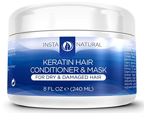 InstaNatural Keratin Complex Hair Conditioner & Mask – Best Treatment for Dry & Damaged Hair – Coconut Butter, Organic Argan & Jojoba Oil – Smoothing, Strengthening & Conditioning Formula – 8 OZ