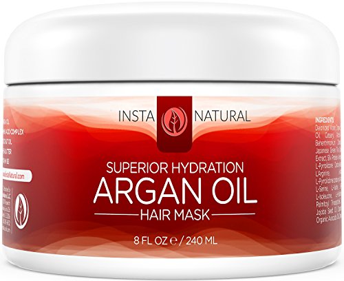 InstaNatural Argan Oil Hair Mask – Best Conditioner Treatment for Soft & Silky Hair – With Organic Argan Oil, Organic Jojoba Oil, Coconut Oil, Vitamin B5 & Green Tea – Provides Deep Moisture – 8 OZ