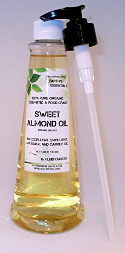 Convenient 16 Oz. Pump Bottle Filled With 100% Pure Organic Sweet Almond Oil From Earth’s Essentials