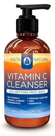 InstaNatural Vitamin C Facial Cleanser – Revitalizing Anti-Aging Face Wash with 10% Vitamin C, Organic Aloe Vera & Rosehip Oil – Deep Skin Moisturizer & Rejuvenator – Unclog & Minimize Pores – 8 OZ