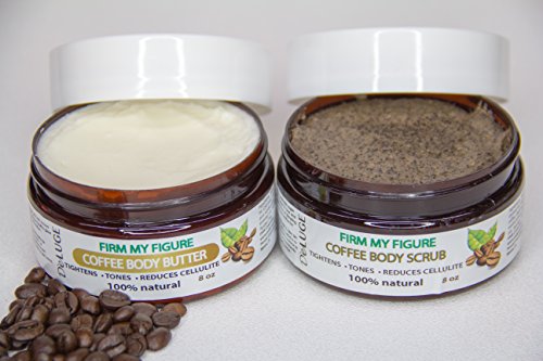 Organic Coffee Body Scrub + Coffee Body Butter (DUO SET), Tightens, Tones, Reduces Cellulite 100% Natural 8 OZ