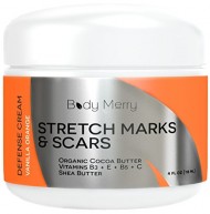 Stretch Marks and Scar Cream – Vanilla Orange – Best Body Moisturizer to Prevent and Reduce Old and New Marks & Scars – Natural & Organic for Pregnancy- Also for Men- 4 oz – By Body Merry