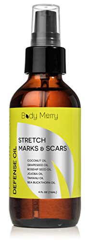 Body Merry Oil for Stretch Marks & Scars – 6 Naturally Powerful Oils – Works for Old or New Marks from Pregnancy, Body Building or Growth Spurts + Dry Hands, Cuticles or Feet – #GetHappyAboutYourSkin