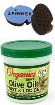 Spinner Extra Firm Premium Hair Sponge for Dreads & Afro with Africas Best Organics Olive Oil Gel Twist & Lock 15oz Jar