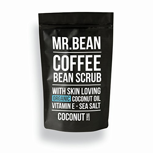 Mr. Bean Organic All Natural Coffee Bean Exfoliating Body Skin Scrub with Coconut Oil, Vitamin E, and Sea Salt- Coconut
