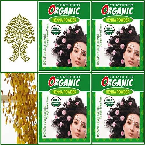 (Qty. 4) 100g Certified Organic Henna Powder for Hair Color Conditioning. Golden Brown Color.