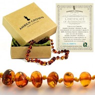Amber Teething Necklace for Babies – Anti Inflammatory, Drooling and Teething Pain Reducing Natural Remedy – Polished Honey Certified Baltic Amber Beads
