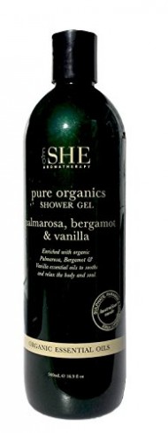 Om She Aromatherapy Palmarosa, Bergamot & Vanilla Pure Organics Shower Gel 16.9 oz