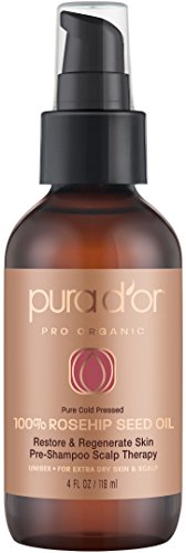 PURA D’OR Rosehip Seed Oil 100% Pure & USDA Organic For Face, Hair, Skin & Nails, 4 Fluid Ounce