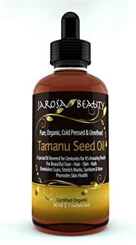 Organic Tamanu Seed Oil, Pure Cold Pressed & Unrefined For Skin, Nails, Face, Hair and Scars by Jarosa Beauty 30 ml (1 oz) Foraha Nut Seed Oil, Certified Organic by ECO Cert ICO