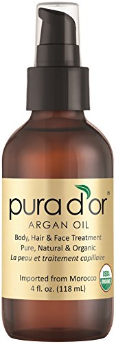 PURA D’OR Moroccan Argan Oil 100% Pure & USDA Organic For Face, Hair, Skin & Nails, 4 Fluid Ounce