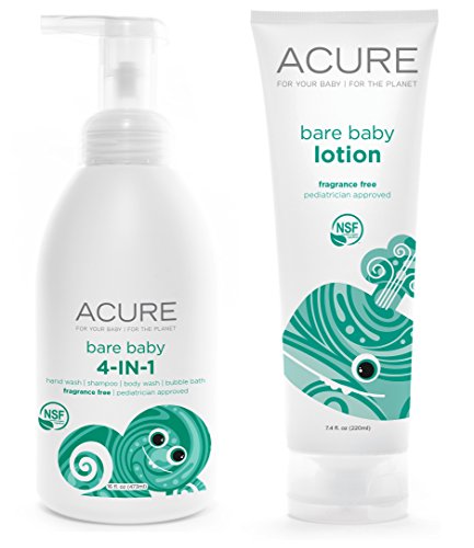 Acure Organics Bare Baby 4-in-1 Foamer Baby Shampoo, Baby Wash, Baby Bubble Bath and Baby Cream Lotion With Aloe Vera, Jojoba, Cucumber and Chamomile Bundle