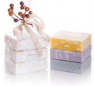 ORGANIC HANDMADE SOAP GIFT SET – ALL NATURAL – Scented w/ Pure Aromatherapy Grade Essential Oils – 3 Full Size Bars – Comes Boxed, Gift Wrapped in Cellophane w/ Satin Bow & Spring Floral Embellishment