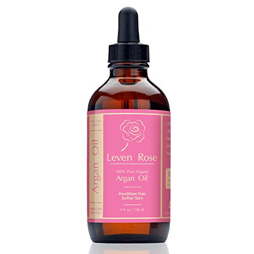 Leven Rose Virgin Argan Oil – Cold Pressed, 100% Organic for Hair, Skin, Face & Nails – Best Moroccan Anti-aging, Anti-wrinkle, Soaks in Quickly – Prevents Frizz & Increases Natural Hair Shine & Silkiness – Helps with Eczema, Acne, Dry Patches – Great As Natural Beard Oil and Conditioner – Moisturizer for Dry Skin & Cuticles – 100% Pure Oil