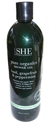 Om She Shower Gel – Basil, Grapefruit & Peppermint – Pure Organics Sulfate and Paraben Free 16.9 OZ