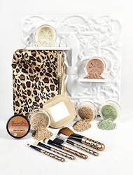 LEOPARD KIT w/ BRUSH SET & BAG Mineral Makeup Bare Skin Sheer Powder Foundation by Sweet Face Minerals (Warm)