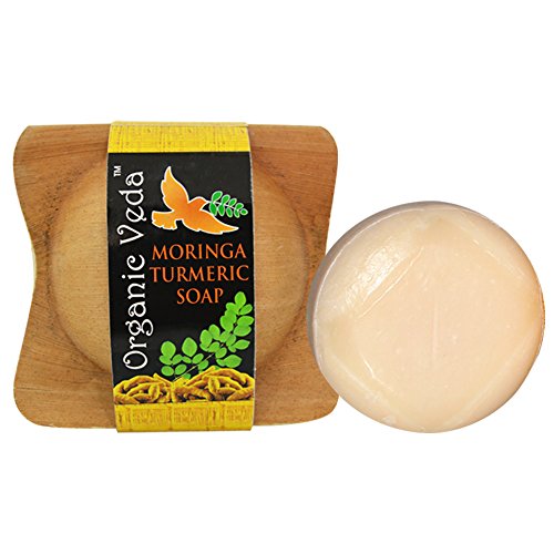 Organic Veda Moringa Turmeric Herbal Soap. ★ Plant Based Vitamains and Minerals. ★ Mild and Gentle Daily Care.