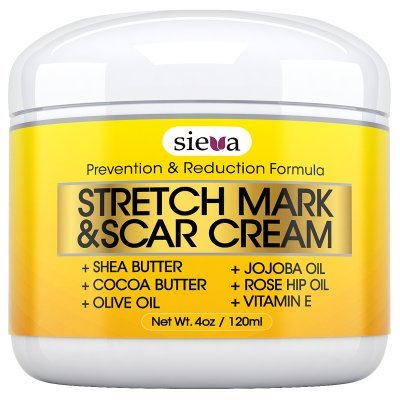 Stretch Marks & Scars Cream – Best for Stretch Mark Removal – Body Moisturizer for Prevention and Reduction of Old & New Scars – Natural & Organic for Pregnancy, After Birth, & Men – By Sieva Skincare
