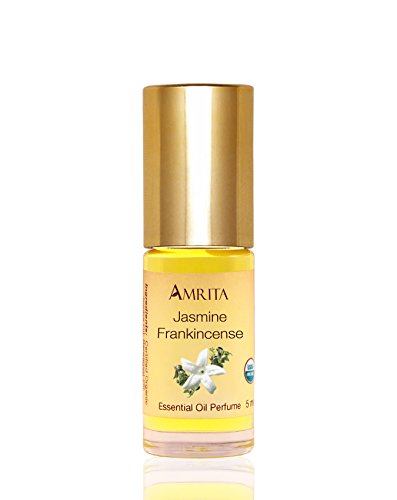 Amrita Aromatherapy: Organic Jasmine Frankincense Essential Oil Perfume, 100% Natural & Alcohol-Free (5ml – Roll On Applicator)