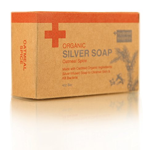 Organic Exfoliating Silver Soap – Made with Certified Organic Ingredients. Silver Infused Soap to Cleanse Skin & Kill Bacteria. Made with Real Oatmeal 4oz Bar