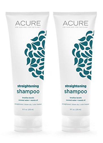 Acure Organics Coconut Straightening Brazilian Keratin Coconut Water + Marula Oil Natural Shampoo, 8 fl. oz. (Pack of 2)
