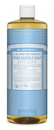Dr. Bronner’s Magic Soaps Pure-Castile Soap, 18-in-1 Hemp Unscented Baby Mild, 32-Ounce Bottle