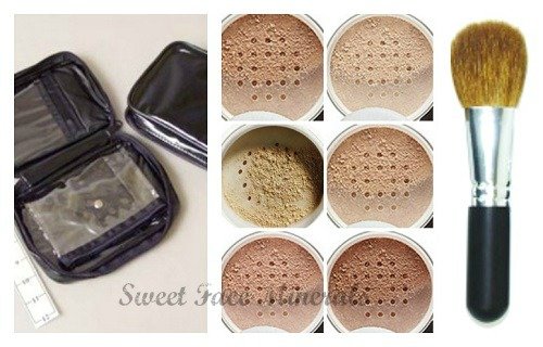 XXL KIT w/ BRUSH & CASE Full Size Mineral Makeup Set Bare Skin Powder Foundation Cover by Sweet Face Minerals (Warm)