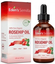 100% Pure Rosehip Oil – 4 OZ – Certified ORGANIC – Cold pressed & unrefined – NON Greasy HIGH absorbency – Use daily – Anti ageing, nourishes, hydrates and visibly reduces fine lines, scars, stretch marks and skin pigmentations – Suitable for all skin types – Eden’s Semilla Essential Skin Care