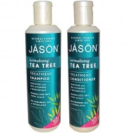 JASON All Nautral Organic Normalizing Tea Tree Shampoo and Conditioner Bundle For Flaky Scalp and Dandruff With Aloe Vera and Chamomille, Paraben Free, Vegan, Sulfate Free, 17.5 & 8 fl oz