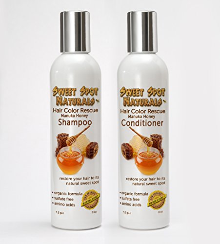 Hair Color Rescue, Best Shampoo and Conditioner Set for Chemically Damaged Hair. Concentrated Treatment for Dry, Frizzy, Brittle Hair. Natural Organic Moisturizing. Raw Manuka Honey, Organic Aloe Vera, Coconut Oil Extract. Sulfate Free, Paraben Free, Alcohol Free and Fragrance Free. Color Safe.