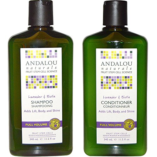 Andalou Naturals Lavender & Biotin Full Volume Shampoo & Conditioner Hair Loss Solution With Biotin Growth Serum, Aloe Vera Extract and Jojoba Oil For Men & Women, 11.5 fl. oz. each