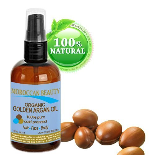 Moroccan Beauty Golden Argan Oil, 100% Pure/ Natural, Certified Organic -For Face, Hair, Nails and Body 2 oz-60ml