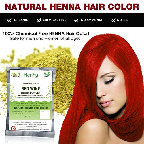 Allin Exporters Red Wine Henna Hair Color – 100% Organic and Chemical Free Henna for Hair Color Hair Care – ( 120 Gram = 2 Packet)